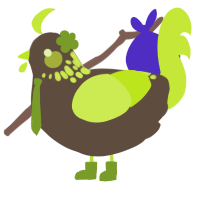 kiwi, a bark and lime chicken with a neck-speckle pattern