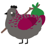 A grey and maroon chicken with a half-lace pattern