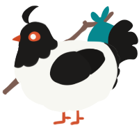 A white and sable chicken with a head pattern