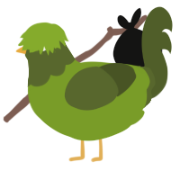 A chartreuse and olive chicken with a head pattern