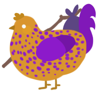 Vivacity, a orange and violet chicken with a speckle pattern