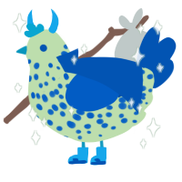 A gluppy and ultramarine chicken with a speckle pattern