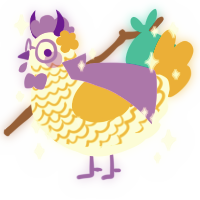 Lumi, a white and gold chicken with a lace pattern