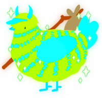 A grass and aqua chicken with a bar pattern
