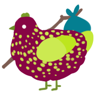 A maroon and lime chicken with a speckle pattern