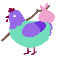 A mint and blurple chicken with a head pattern