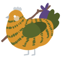 A orange and olive chicken with a bar pattern