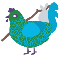 A viridian and cerulean chicken with a double-lace pattern