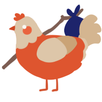 A vermilion and beige chicken with a head pattern