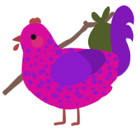 A fuchsia and violet chicken with a speckle pattern