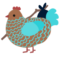 A brown and aqua chicken with a lace pattern