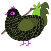 clone rights, a black and olive chicken with a lace pattern