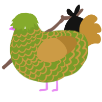 A chartreuse and gold chicken with a lace pattern