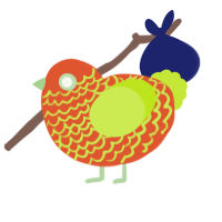 Carrot, a vermilion and lime chicken with a lace pattern