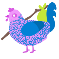 A lavender and sapphire chicken with a double-lace pattern