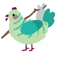 A gluppy and turquoise chicken with a half-bar pattern