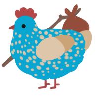 A cerulean and beige chicken with a speckle pattern