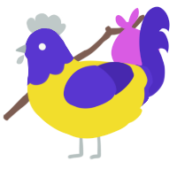 Bruja, a yellow and indigo chicken with a head pattern