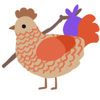 A beige and vermilion chicken with a lace pattern