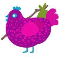 A plum and fuchsia chicken with a speckle pattern