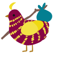 A maroon and yellow chicken with a bar pattern