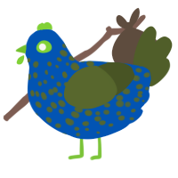 A ultramarine and olive chicken with a speckle pattern
