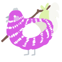 A orchid and white chicken with a bar pattern