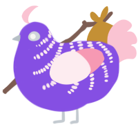 Shelly, a blurple and rose chicken with a half-bar pattern