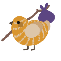 Almond, a orange and beige chicken with a bar pattern