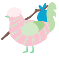A rose and gluppy chicken with a bar pattern