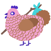 A pink and brown chicken with a lace pattern