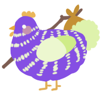A blurple and apple chicken with a bar pattern