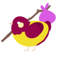 Raspberry Lemonade, a yellow and maroon chicken with a head pattern