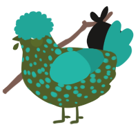 A olive and turquoise chicken with a speckle pattern