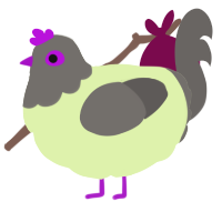 A apple and grey chicken with a head pattern