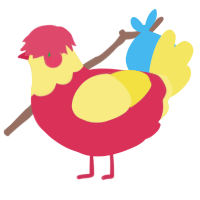 A crimson and yellow chicken with a head pattern