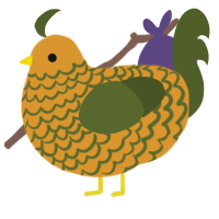 A orange and olive chicken with a lace pattern