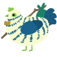 seafoam, a white and ultramarine chicken with a bar pattern