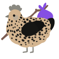 A beige and black chicken with a speckle pattern