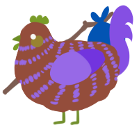 A russet and blurple chicken with a bar pattern