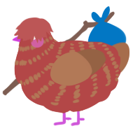 Rusty, a red and brown chicken with a bar pattern