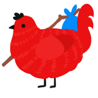 A red chicken with a bar pattern