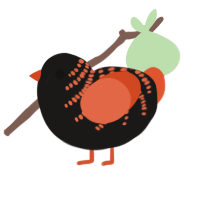 CHOMPER, a sable and vermilion chicken with a half-bar pattern