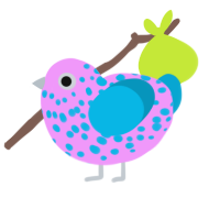 Boutonnière, a lavender and cerulean chicken with a speckle pattern