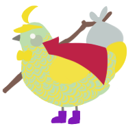 Magic man, a gluppy and yellow chicken with a double-lace pattern