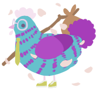 A sky and violet chicken with a bar pattern