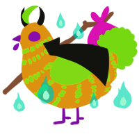A gold and grass chicken with a bar pattern