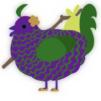 Zaba, a violet and leaf chicken with a lace pattern