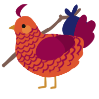 A vermilion and maroon chicken with a lace pattern
