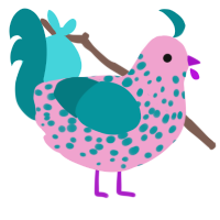 Moldy Spore, a pink and teal chicken with a speckle pattern